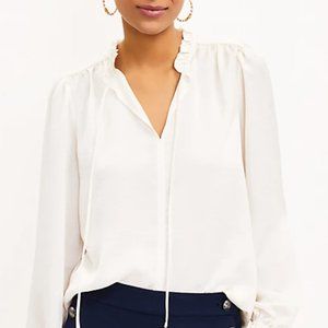 Loft Ruffle Tie Neck Blouse Soft Navy